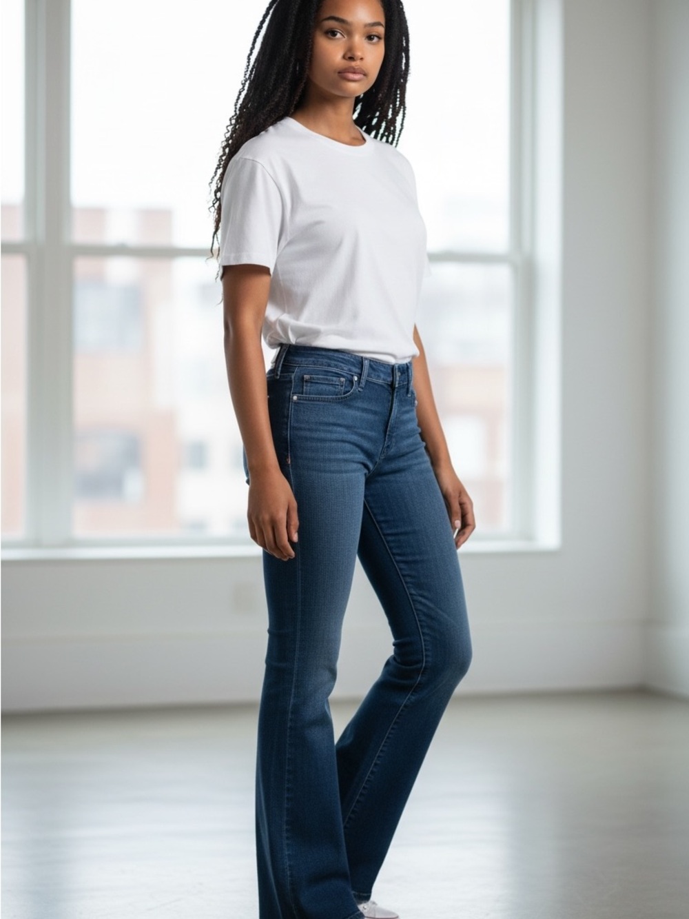 7 For All Mankind Women’s Dark Blue Bootcut Flare Mid-Rise Jeans Size 25
